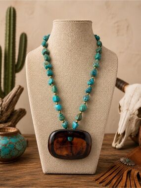 Authentic Turquoise and wooden inlay necklace